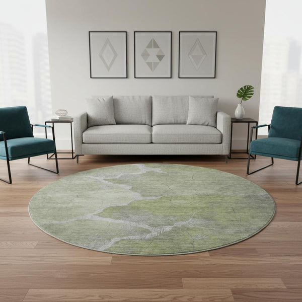 HomeRoots 8' X 10' Green and Gray Abstract Washable Area Rug – Stain Resistant, UV Protected, Stylish Comfort! 707015