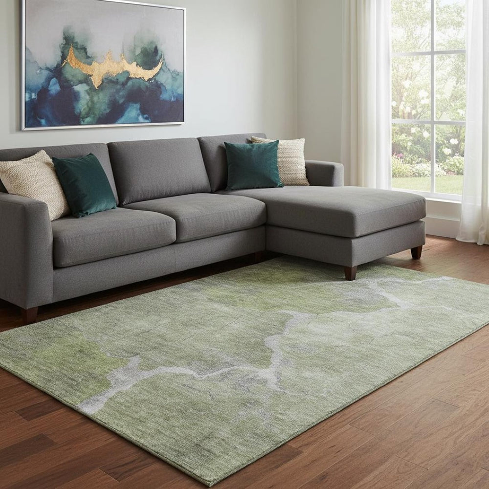 HomeRoots 9' X 12' Green And Gray Abstract Washable Area Rug - Durable, Stain-Resistant, UV Protected Design! 707016