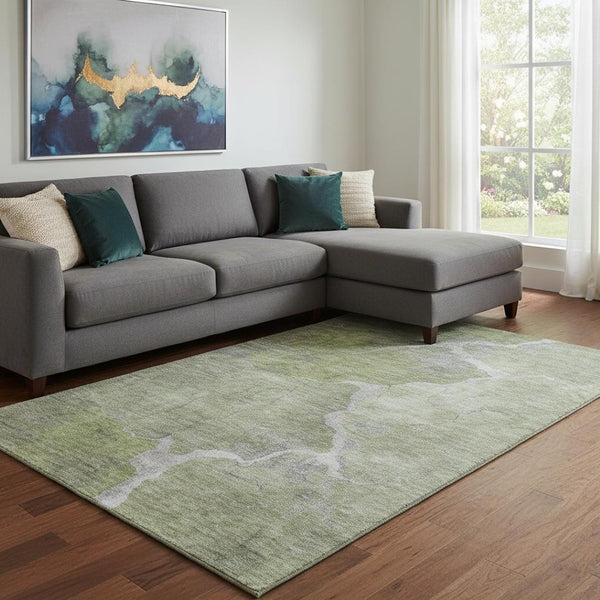 HomeRoots 9' X 12' Green And Gray Abstract Washable Area Rug - Durable, Stain-Resistant, UV Protected Design! 707016
