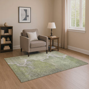 HomeRoots 9' X 12' Green And Gray Abstract Washable Area Rug - Durable, Stain-Resistant, UV Protected Design! 707016