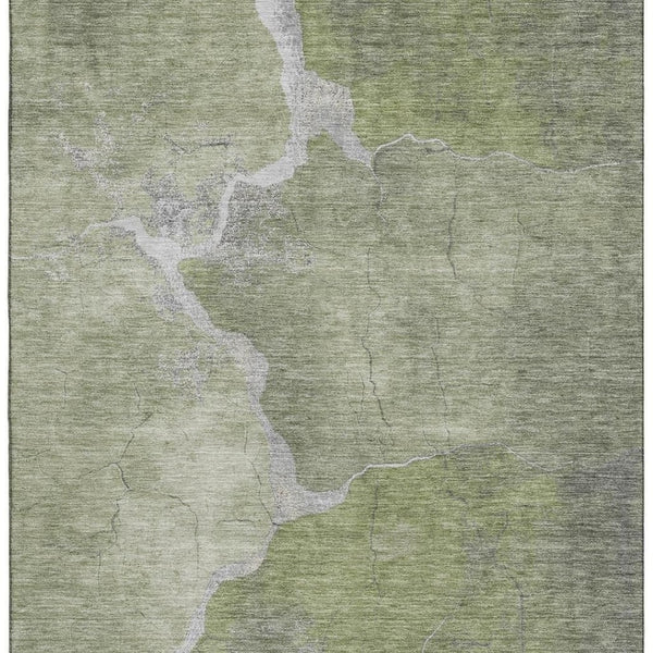 HomeRoots 9' X 12' Green And Gray Abstract Washable Area Rug - Durable, Stain-Resistant, UV Protected Design! 707016