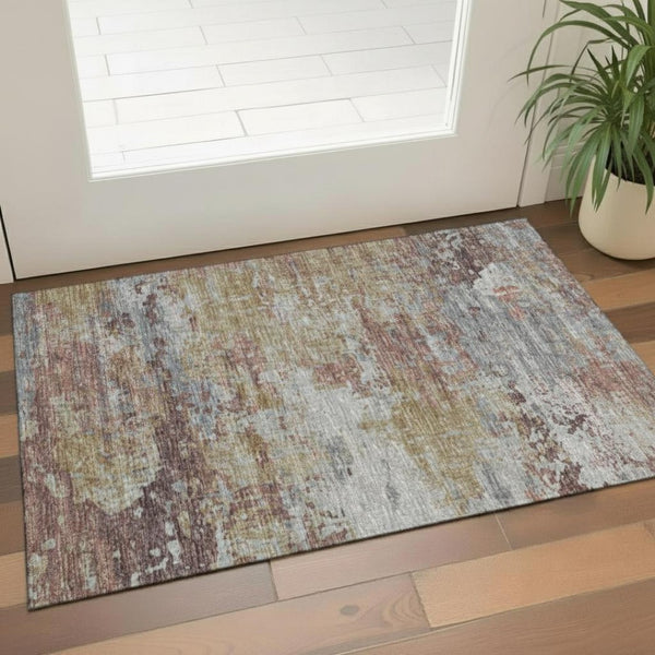HomeRoots 5' X 8' Mauve and Gray Abstract Area Rug – Stylish, Durable, Stain-Resistant with UV Protection! 707019