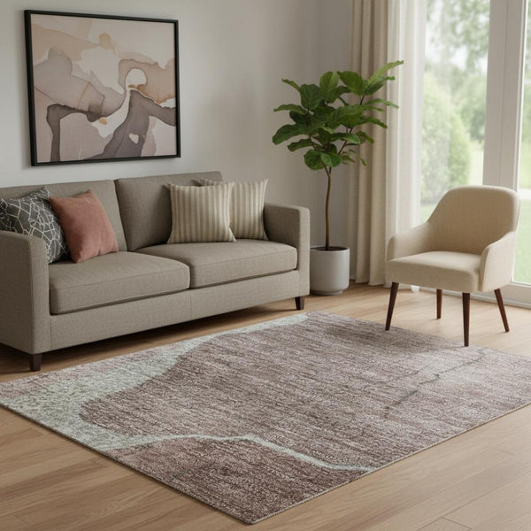 HomeRoots 8' Mauve and Gray Abstract Washable Round Rug – Stylish, Durable, UV Protected for Homes with Kids & Pets 707020