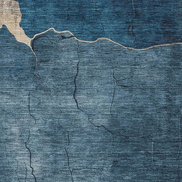 HomeRoots 5' X 8' Navy Blue & Beige Abstract Washable Area Rug – Durable, UV-Protected, Stain-Resistant Design! 707025