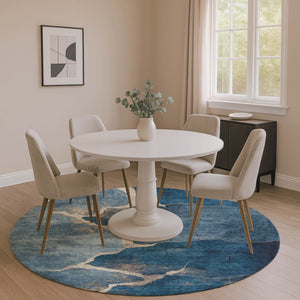 HomeRoots 8' X 10' Navy Blue & Beige Abstract Area Rug - Washable, UV-Protected, Stain-Resistant Comfort! 707027