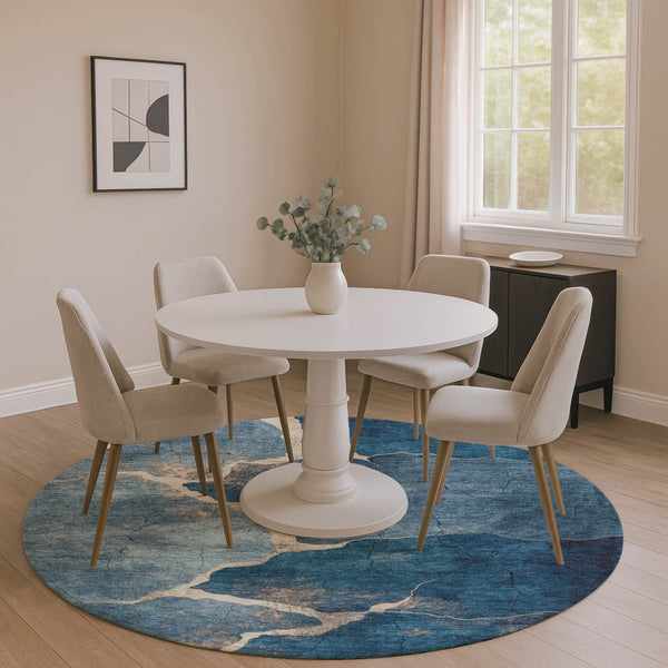 HomeRoots 8' X 10' Navy Blue & Beige Abstract Area Rug - Washable, UV-Protected, Stain-Resistant Comfort! 707027