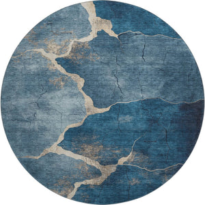 HomeRoots 8' X 10' Navy Blue & Beige Abstract Area Rug - Washable, UV-Protected, Stain-Resistant Comfort! 707027