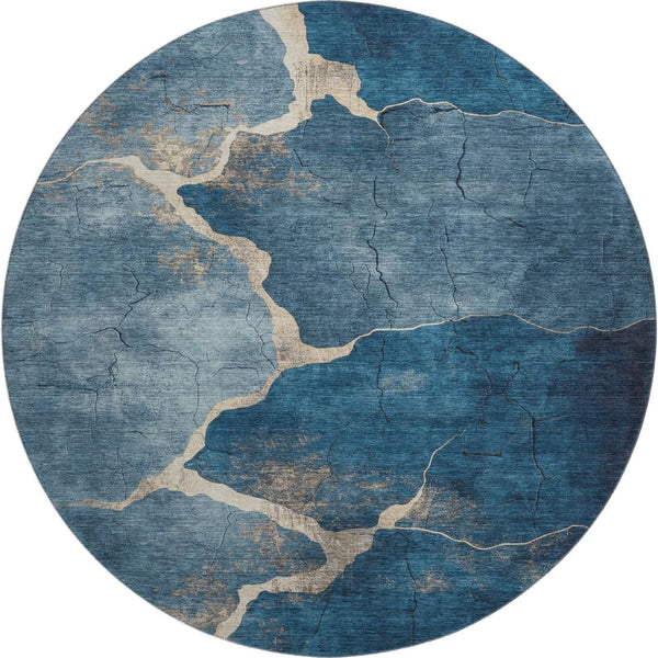 HomeRoots 8' X 10' Navy Blue & Beige Abstract Area Rug - Washable, UV-Protected, Stain-Resistant Comfort! 707027