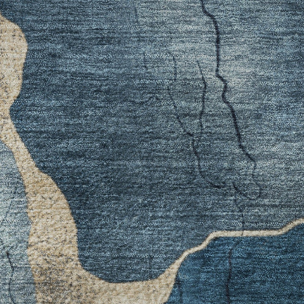 HomeRoots 8' X 10' Navy Blue & Beige Abstract Area Rug - Washable, UV-Protected, Stain-Resistant Comfort! 707027