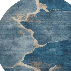 HomeRoots 8' X 10' Navy Blue & Beige Abstract Area Rug - Washable, UV-Protected, Stain-Resistant Comfort! 707027