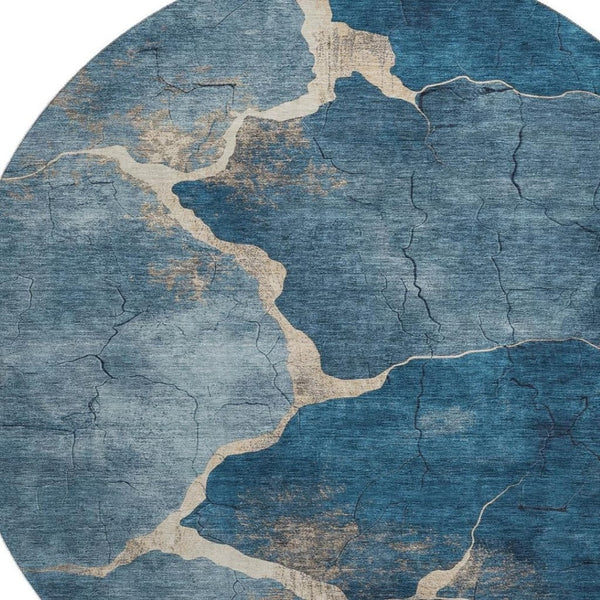 HomeRoots 8' X 10' Navy Blue & Beige Abstract Area Rug - Washable, UV-Protected, Stain-Resistant Comfort! 707027