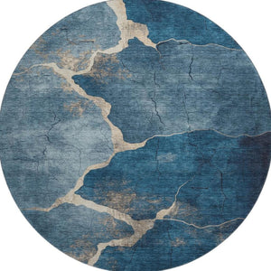 HomeRoots 8' X 10' Navy Blue & Beige Abstract Area Rug - Washable, UV-Protected, Stain-Resistant Comfort! 707027