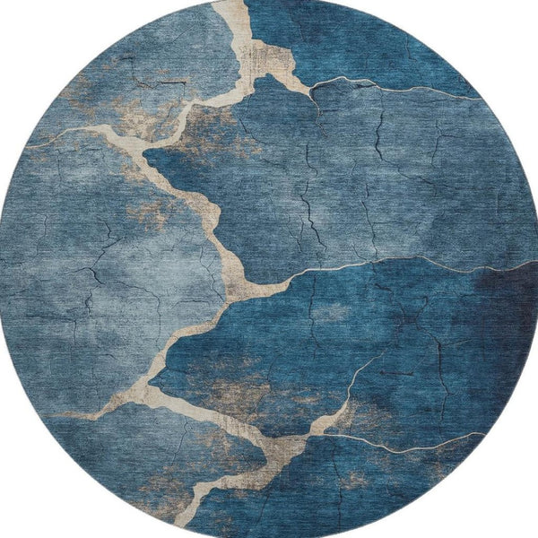 HomeRoots 8' X 10' Navy Blue & Beige Abstract Area Rug - Washable, UV-Protected, Stain-Resistant Comfort! 707027