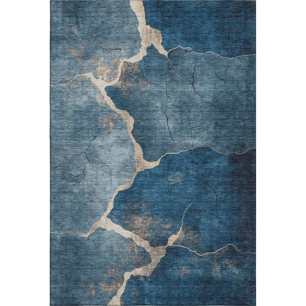 HomeRoots 9' X 12' Navy Blue & Beige Abstract Washable Area Rug - UV Protected, Stain-Resistant & Stylish! 707028