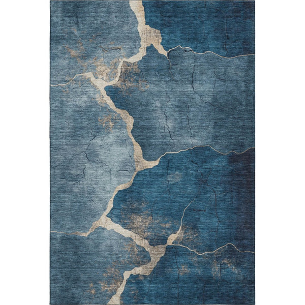 HomeRoots 10' X 14' Navy Blue & Beige Abstract Area Rug - Washable, UV Protected, Perfect for High-Traffic Areas 707029