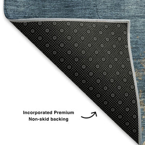 HomeRoots 10' X 14' Navy Blue & Beige Abstract Area Rug - Washable, UV Protected, Perfect for High-Traffic Areas 707029