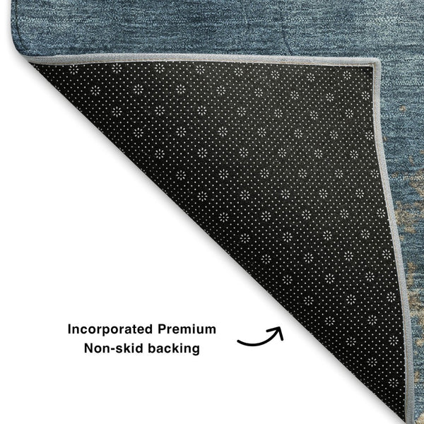 HomeRoots 10' X 14' Navy Blue & Beige Abstract Area Rug - Washable, UV Protected, Perfect for High-Traffic Areas 707029