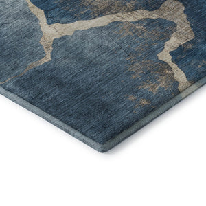 HomeRoots 10' X 14' Navy Blue & Beige Abstract Area Rug - Washable, UV Protected, Perfect for High-Traffic Areas 707029