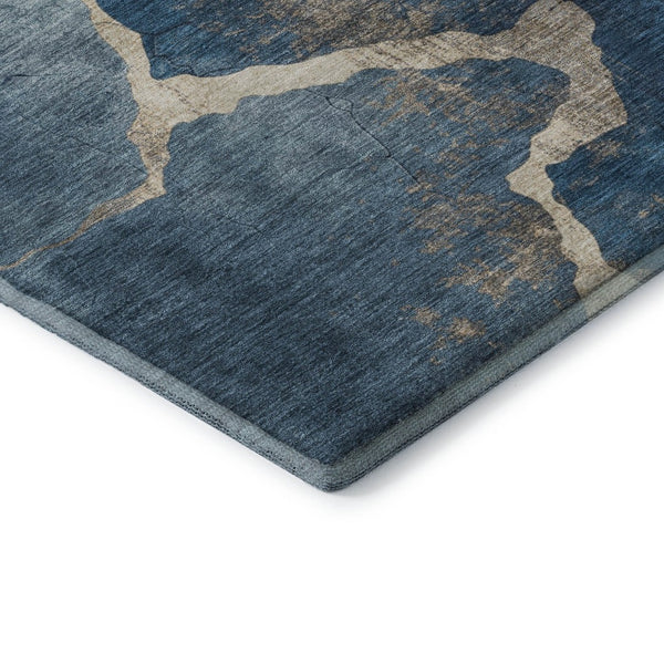 HomeRoots 10' X 14' Navy Blue & Beige Abstract Area Rug - Washable, UV Protected, Perfect for High-Traffic Areas 707029