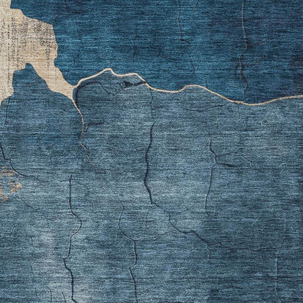 HomeRoots 10' X 14' Navy Blue & Beige Abstract Area Rug - Washable, UV Protected, Perfect for High-Traffic Areas 707029