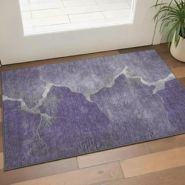 HomeRoots 5' X 8' Purple And Beige Abstract Area Rug – Washable, UV-Protected, Durable for Modern Spaces! 707031