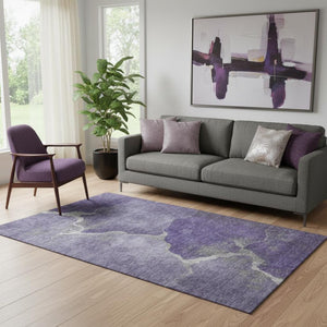 HomeRoots 8' Purple And Beige Abstract Round Rug - Washable, UV Protected, Stain Resistant for Modern Spaces 707032