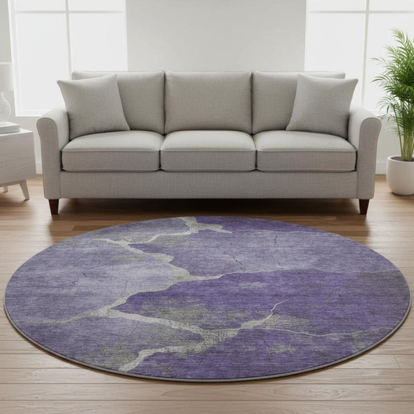 HomeRoots 8' X 10' Purple and Beige Abstract Area Rug - Washable, UV-Protected, Stylish for Modern Homes 707033