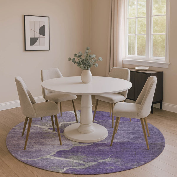 HomeRoots 8' X 10' Purple and Beige Abstract Area Rug - Washable, UV-Protected, Stylish for Modern Homes 707033