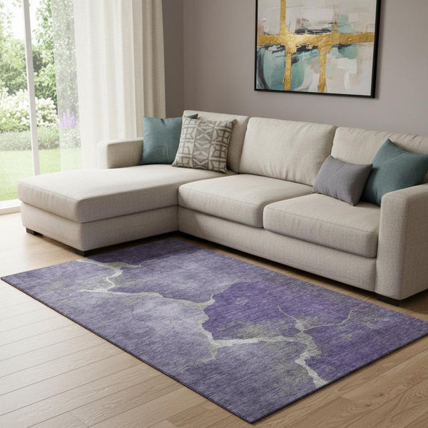 HomeRoots 9' X 12' Purple And Beige Abstract Area Rug - Washable, UV Protected, Durable & Family-Friendly Design 707034