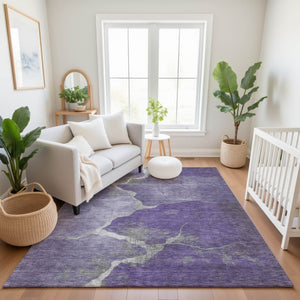 HomeRoots 9' X 12' Purple And Beige Abstract Area Rug - Washable, UV Protected, Durable & Family-Friendly Design 707034