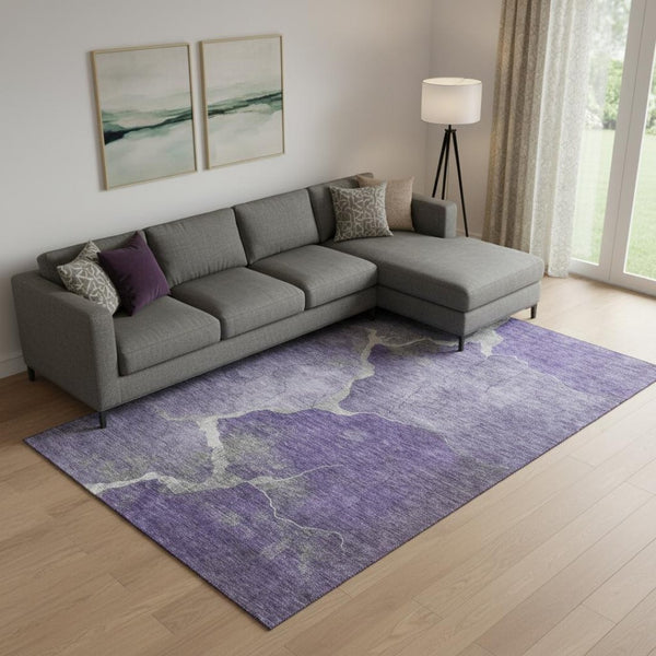 HomeRoots 10' X 14' Purple and Beige Abstract Washable Area Rug - UV Protected, Durable, Family-Friendly Design 707035