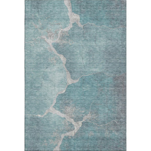 HomeRoots 8' Teal and Beige Abstract Round Rug - Washable, UV-Protected, Stain-Resistant for Indoor & Outdoor Use 707038