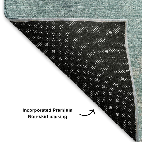 HomeRoots 8' Teal and Beige Abstract Round Rug - Washable, UV-Protected, Stain-Resistant for Indoor & Outdoor Use 707038