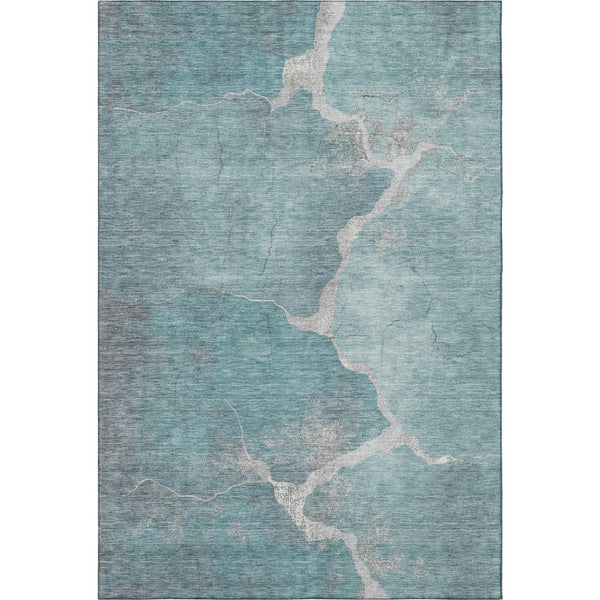 HomeRoots 8' Teal and Beige Abstract Round Rug - Washable, UV-Protected, Stain-Resistant for Indoor & Outdoor Use 707038