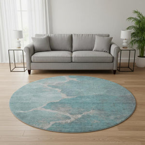 HomeRoots 8' X 10' Teal & Beige Abstract Washable Area Rug – Durable, Stylish, UV-Protected for Busy Homes 707039