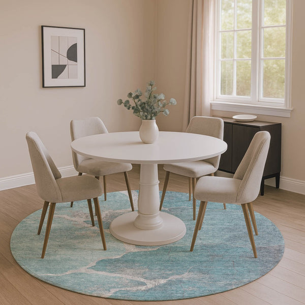 HomeRoots 8' X 10' Teal & Beige Abstract Washable Area Rug – Durable, Stylish, UV-Protected for Busy Homes 707039