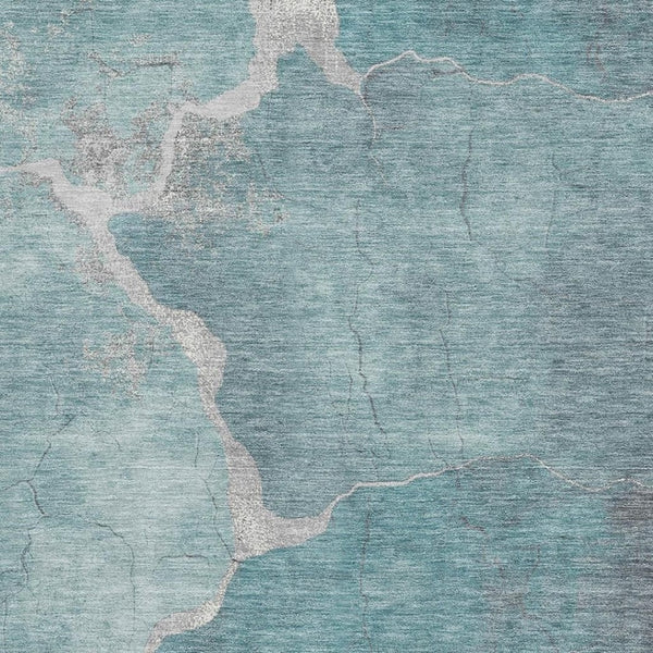 HomeRoots 9' X 12' Teal and Beige Abstract Area Rug - Washable, UV-Protected, Stain-Resistant & Durable Design 707040