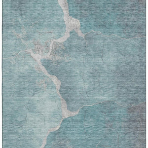 HomeRoots 9' X 12' Teal and Beige Abstract Area Rug - Washable, UV-Protected, Stain-Resistant & Durable Design 707040