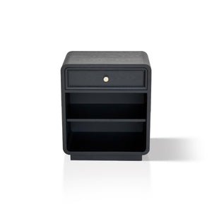 English Elm Nightstand Art Deco Matte Black Finish Antiqued Brass Hardware Open Shelf Bedroom B035P482920