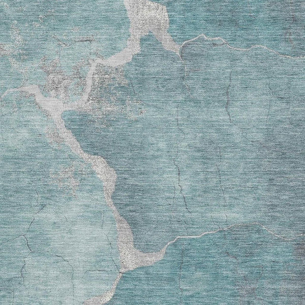 HomeRoots 10' X 14' Teal and Beige Abstract Area Rug - Stylish, Washable, UV-Protected for Modern Living Spaces 707041