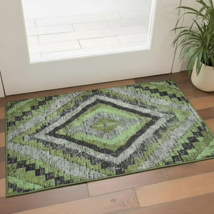 HomeRoots 5' X 8' Artichoke Green and Gray Diamond Area Rug – Stain-Resistant, UV-Protected, Easy Care Design 707043
