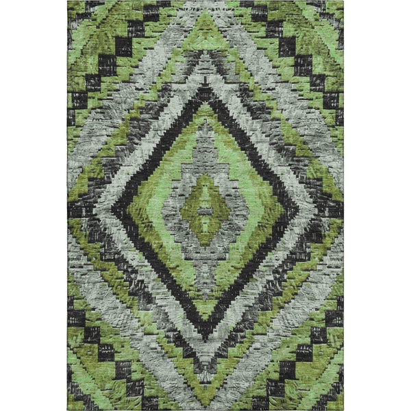 HomeRoots 5' X 8' Artichoke Green and Gray Diamond Area Rug – Stain-Resistant, UV-Protected, Easy Care Design 707043