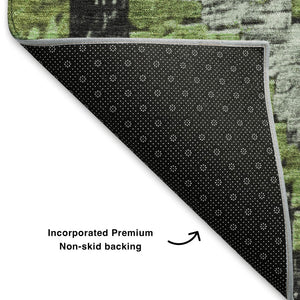 HomeRoots 5' X 8' Artichoke Green and Gray Diamond Area Rug – Stain-Resistant, UV-Protected, Easy Care Design 707043