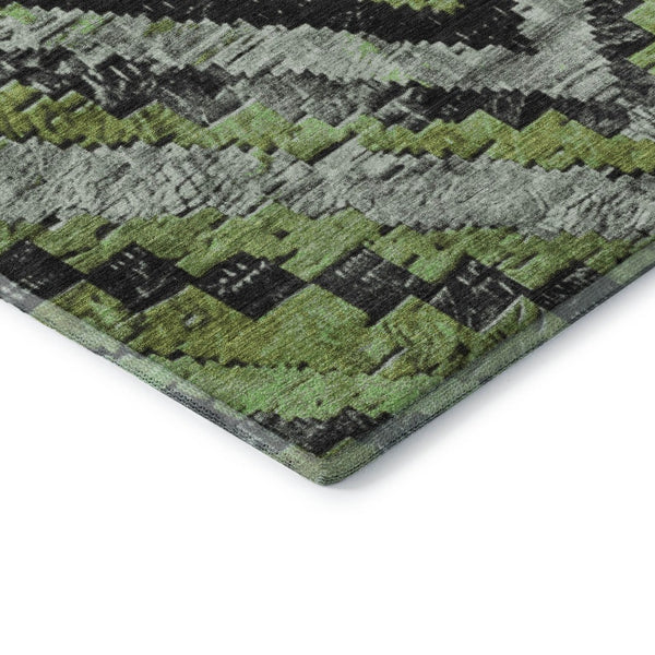 HomeRoots 5' X 8' Artichoke Green and Gray Diamond Area Rug – Stain-Resistant, UV-Protected, Easy Care Design 707043