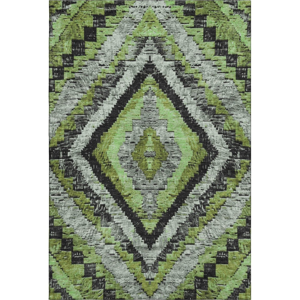 HomeRoots 8' Washable Round Rug in Artichoke Green & Gray with UV Protection - Stain-Resistant, Non-Slip Design 707044
