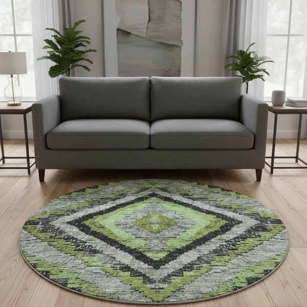 HomeRoots 8' X 10' Artichoke Green Diamond Area Rug – Washable, UV Protected, Stylish & Durable for Busy Homes 707045