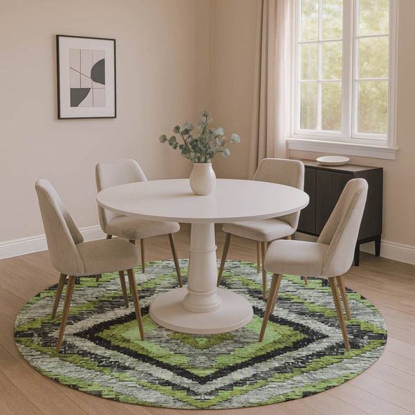 HomeRoots 8' X 10' Artichoke Green Diamond Area Rug – Washable, UV Protected, Stylish & Durable for Busy Homes 707045