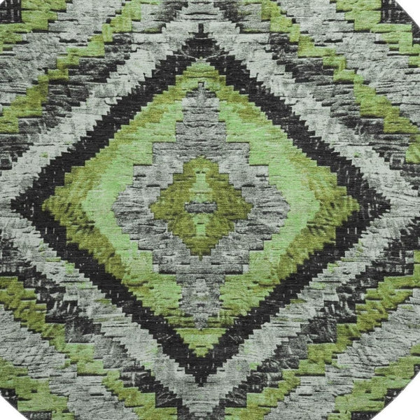 HomeRoots 8' X 10' Artichoke Green Diamond Area Rug – Washable, UV Protected, Stylish & Durable for Busy Homes 707045