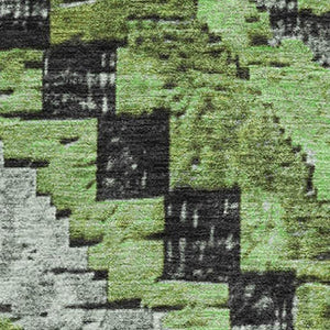 HomeRoots 9' X 12' Artichoke Green Charcoal Gray Diamond Washable Area Rug - UV Protected for High-Traffic Areas 707046