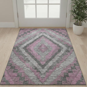 HomeRoots 5' X 8' Versatile Blush Charcoal Gray Diamond Rug - Stain Resistant, UV Protected, Easy Care! 707049